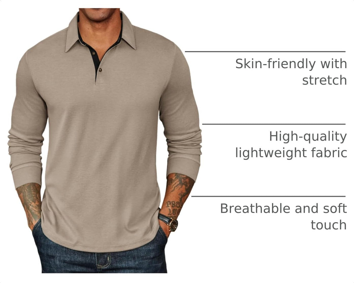 COOFANDY Mens Long Sleeve Polo Shirts Classic Casual Button Polo Tee