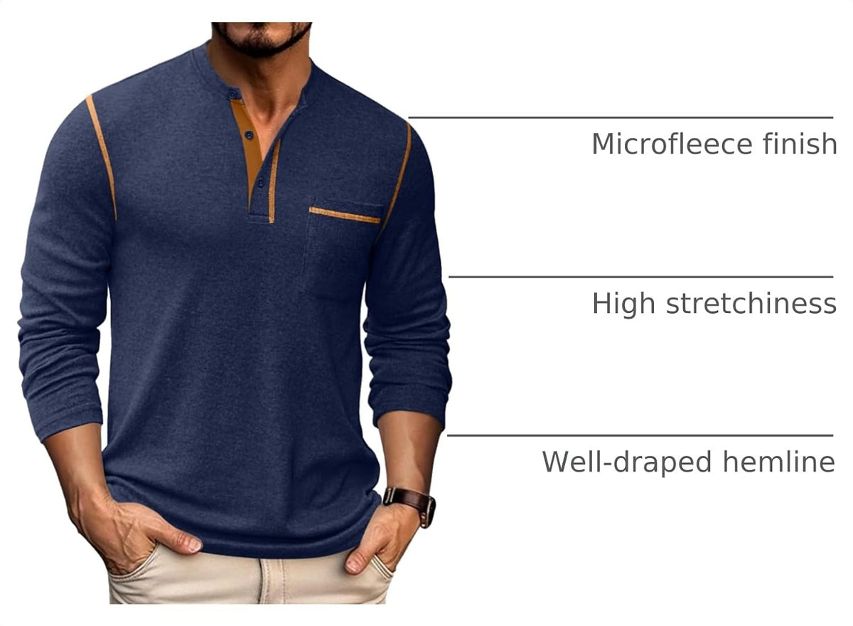 COOFANDY Men's Henley Long Sleeve Shirts Casual Button T-Shirt Pullover Basic Tees with Pocket