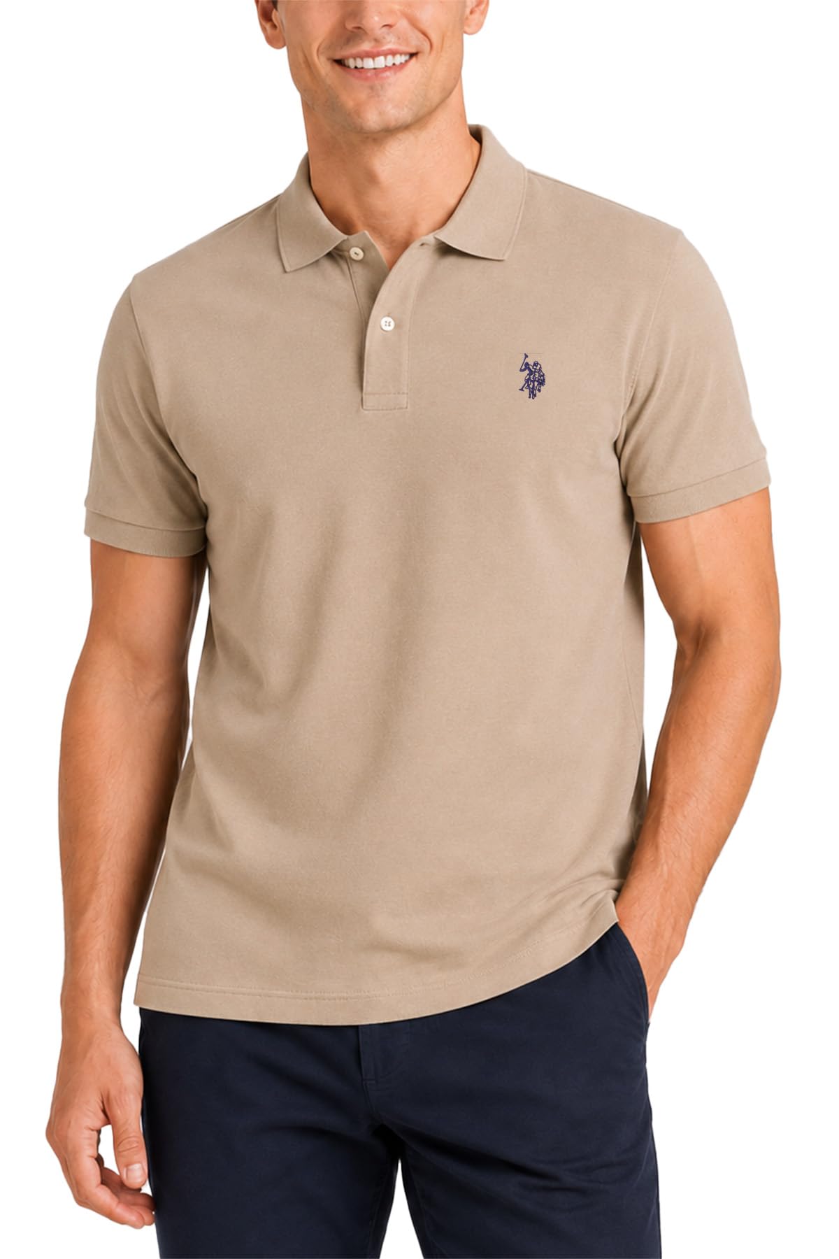 U.S. Polo Assn. Men's Classic Polo Shirt, Two-Button Closure Pique Polo Shirt, Summer Fashion Golf Shirt