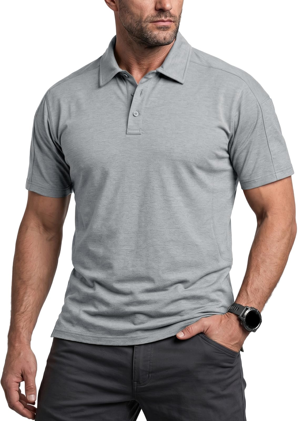 CQR Men's Quick Dry Tactical Polo Shirt, Lightweight Breathable Performance Polo, Short Sleeve UPF 50+ Outdoor Golf Shirt
