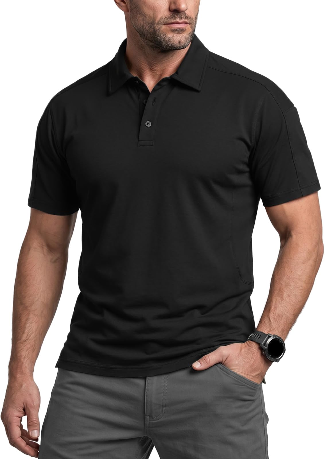 CQR Men's Quick Dry Tactical Polo Shirt, Lightweight Breathable Performance Polo, Short Sleeve UPF 50+ Outdoor Golf Shirt