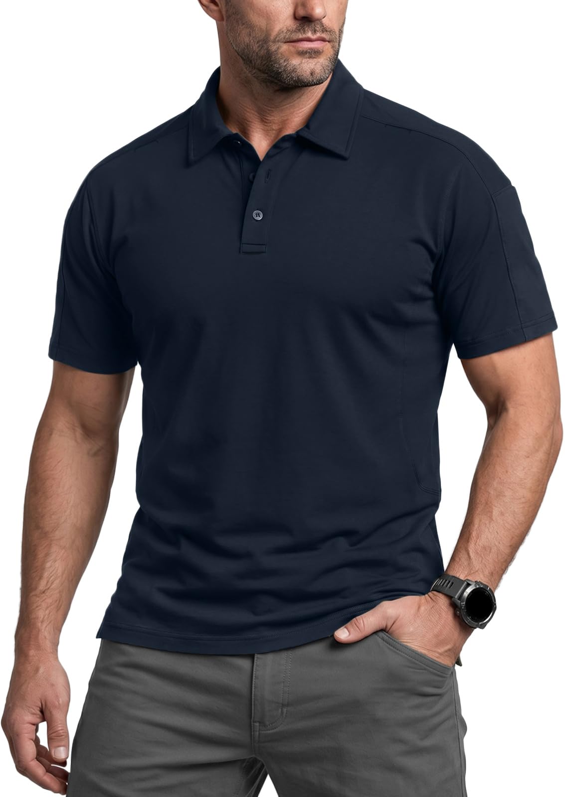 CQR Men's Quick Dry Tactical Polo Shirt, Lightweight Breathable Performance Polo, Short Sleeve UPF 50+ Outdoor Golf Shirt