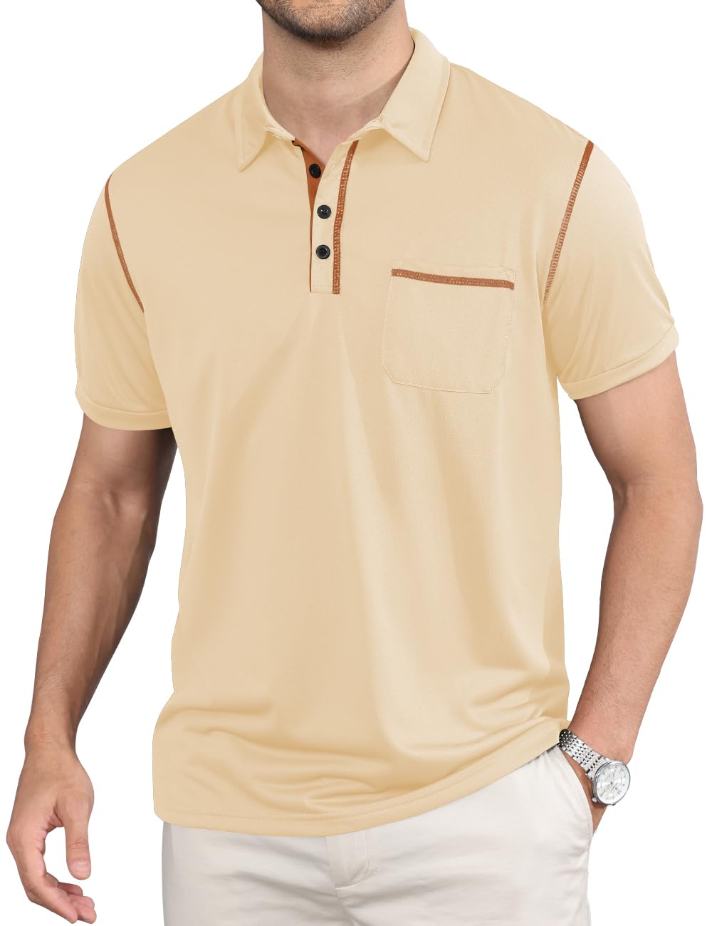 Men's Polo Shirts Short Sleeve Golf Polo T Shirt Lightweight Casual Button Down Shirts Summer Collared with Pocket