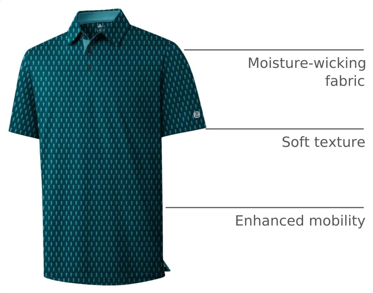 ZITY Mens Golf Shirts Short Sleeve Print Moisture Wicking Polo Shirt