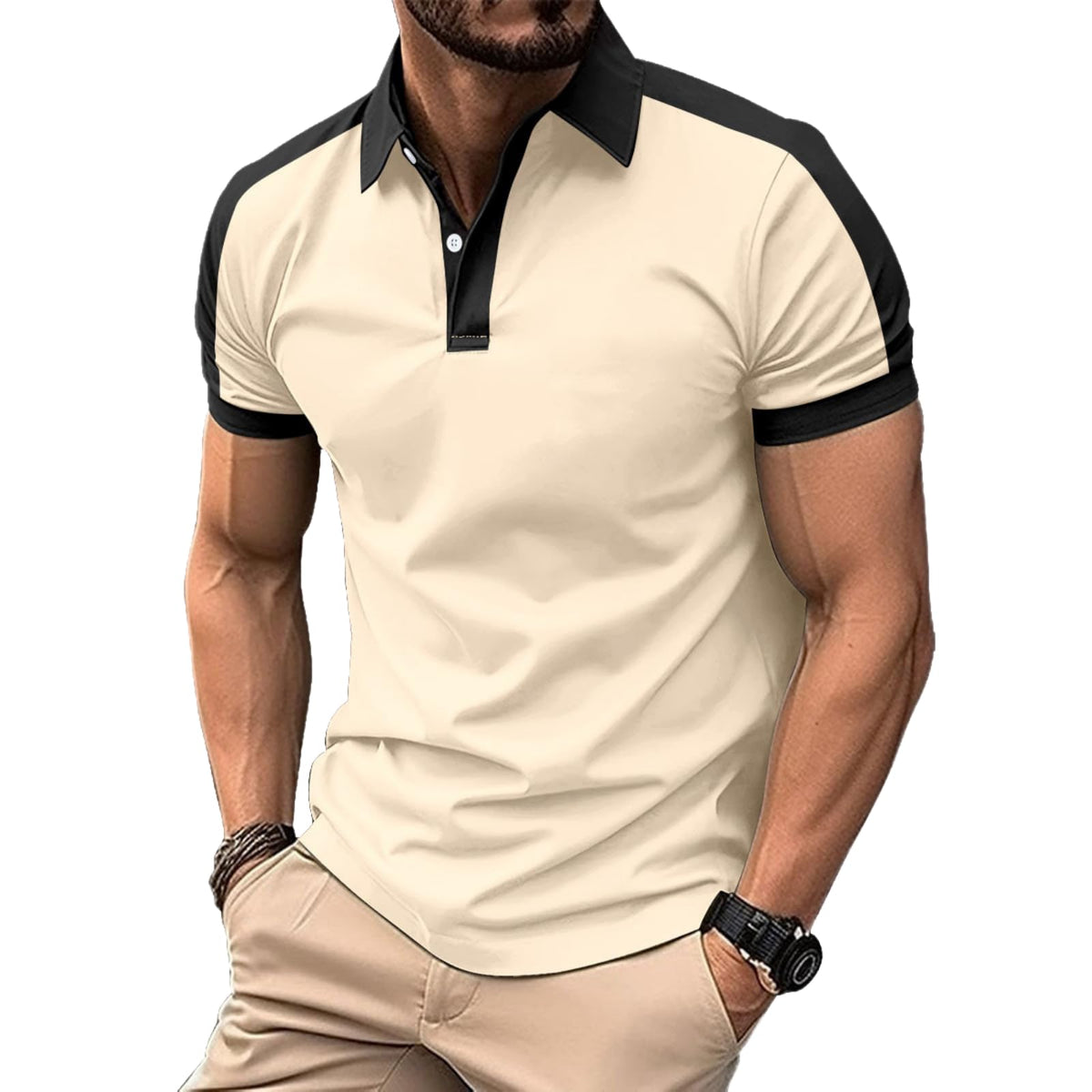 Mens Casual Polo Shirts Classic Short Sleeve Golf Shirt Fashion Button Cotton Top with Pocket