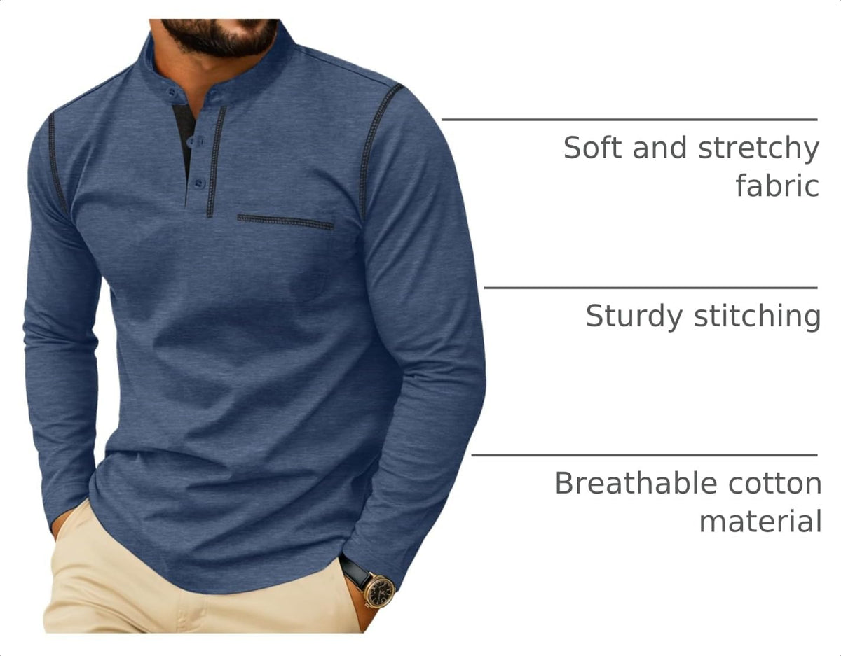 Sailwind Men's Henley Shirts Long Sleeve Button T-Shirt Casual Stylish Cotton Pullover Shirt with Pocket