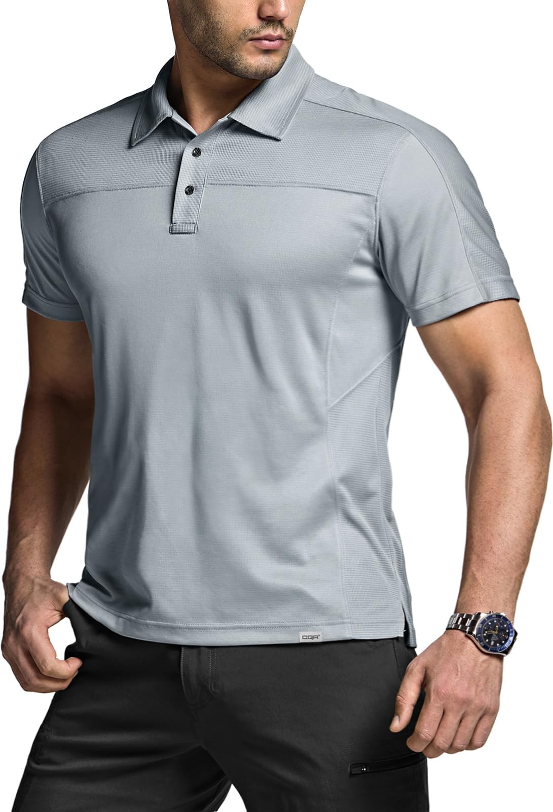 CQR Men's Quick Dry Tactical Polo Shirt, Lightweight Breathable Performance Polo, Short Sleeve UPF 50+ Outdoor Golf Shirt