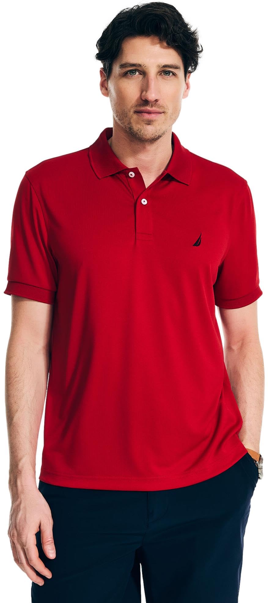 Nautica Men's Classic Short Sleeve Solid Performance Deck Polo Shirt