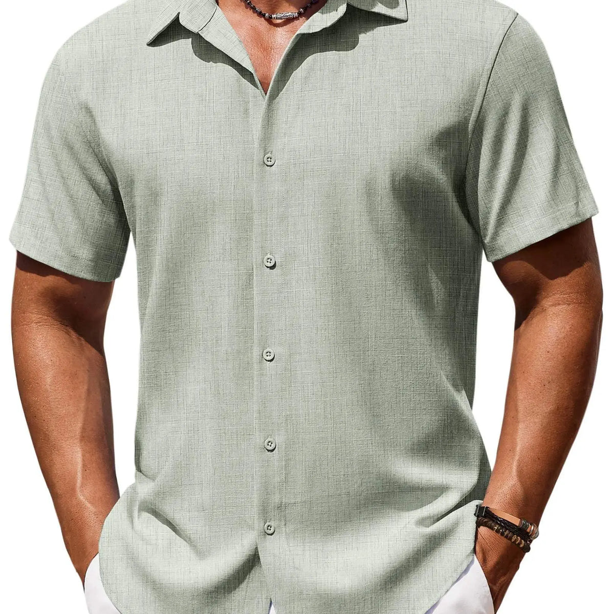 COOFANDY Mens Button Down Shirt Short Sleeve Casual Shirts Beach Summer Linen Shirts Wedding Vacation Shirt