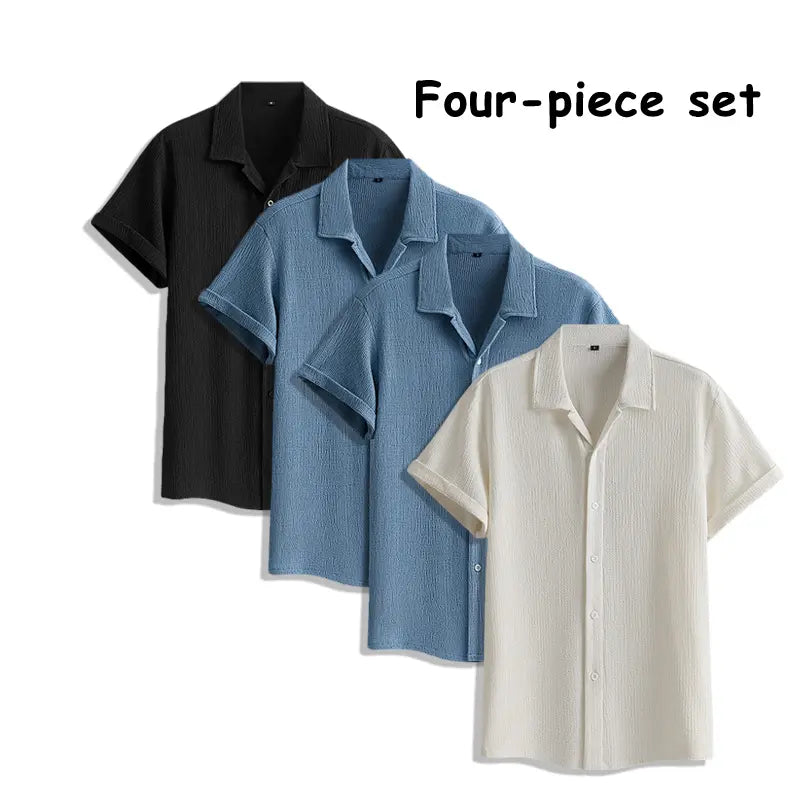 Men's 4-Pack Button Up Short Sleeve Collared Dress Shirts, Stylish Solid Color Men's Clothing Top, Comfortable Breathable Lightweight Turn-Down Collar Shirts for Commuting