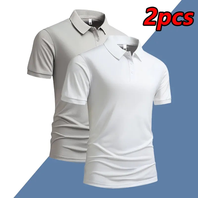 Men's Summer Short Sleeve Polo Shirt - Lightweight and Breathable Ice Silk Fabric, Solid Color, Regular Fit with Button Details, Casual Business Style, Mixed Set, Cool Collar, Men's Daily Commuter T-Shirt, Summer Casual Wear | Stylish Men's Dress Shirts |
