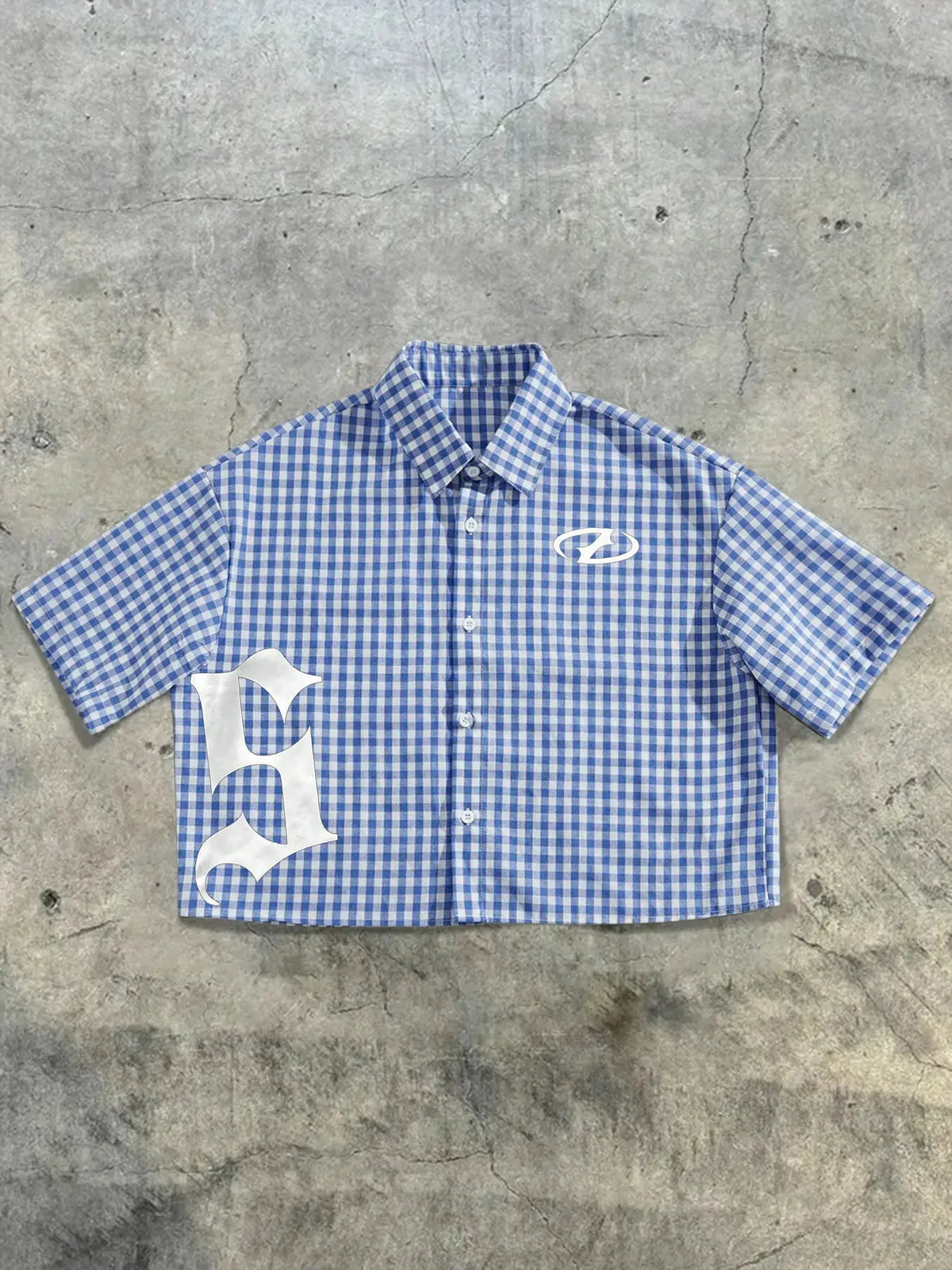 Men's Plaid Checked Graffiti Hand-Drawn Gothic Print Short Sleeve Button Shirt, Summer Vacation Casual Fashion, Classic, Street Style, Vibe, Vintage, Trendy, Streetwear Shirts, Menswear