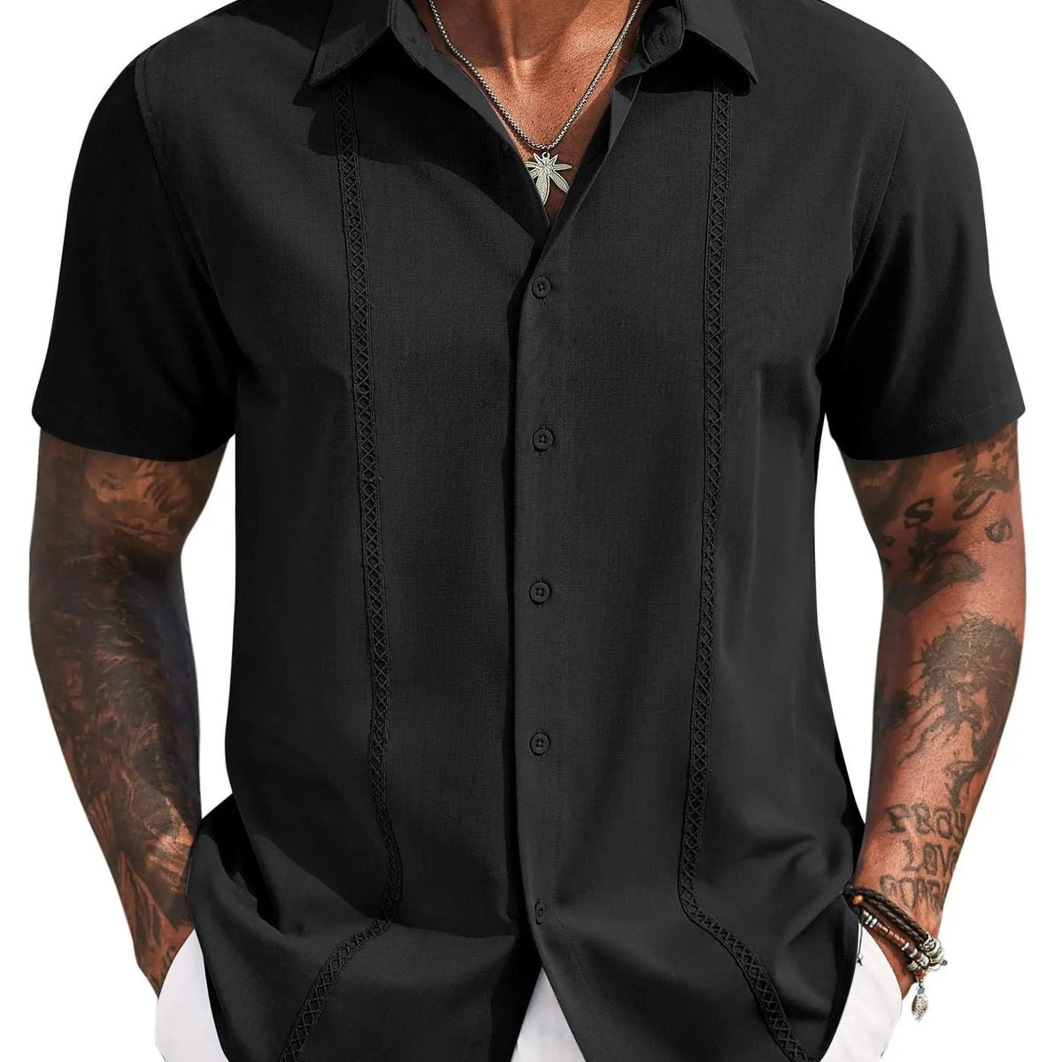 COOFANDY Mens Cuban Guayabera Short Sleeve Shirt Casual Summer Beach Tops Button Down Untucked Shirts