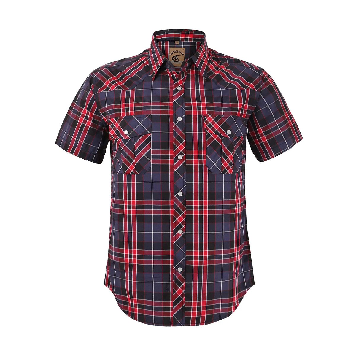 COEVALS CLUB Men's Casual Western Plaid Shortsleeve Cowboy Shirt - Durable Polyester-Cotton Blend Work Top, Breathable Lightweight, Pearl Snap Buttons, Western Style Wardrobe Staples for Summer Vacation, Wild West Outdoors
