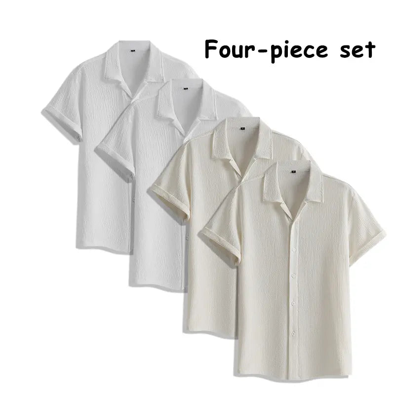 Men's 4-Pack Button Up Short Sleeve Collared Dress Shirts, Stylish Solid Color Men's Clothing Top, Comfortable Breathable Lightweight Turn-Down Collar Shirts for Commuting