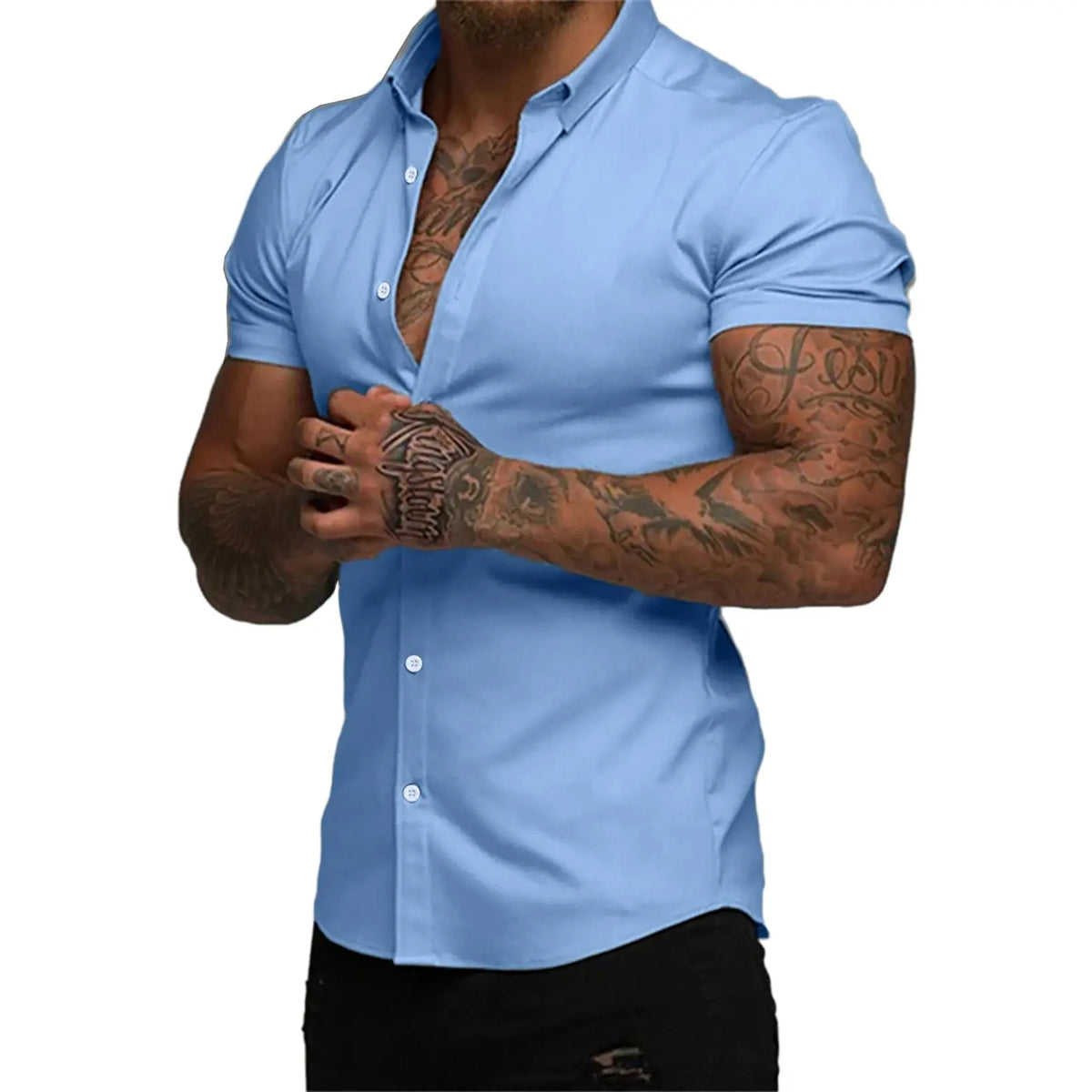 JMIERR Mens Muscle Fit Dress Shirts Casual Button Down Shirt Short Sleeve Wrinkle-Free Shirts