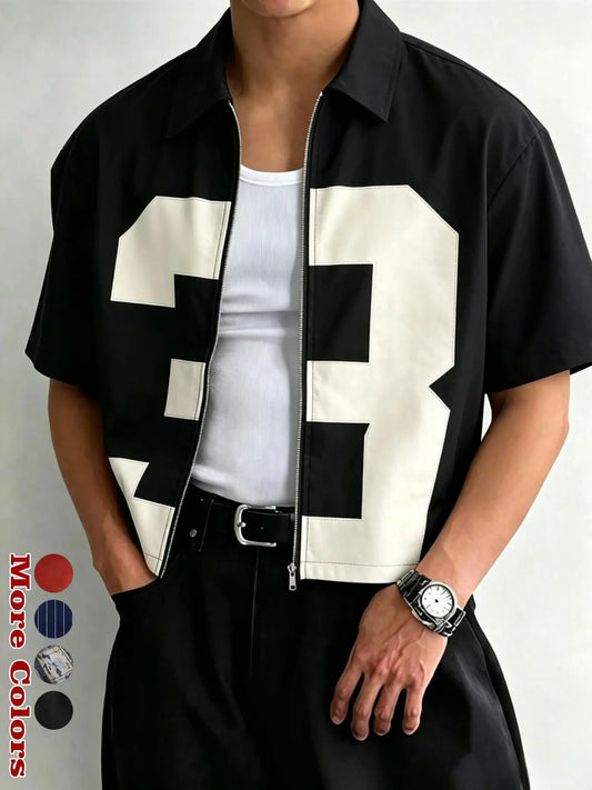 Short Cropped Lapel Short Sleeve Zipper Shirt, Clean Fit Streetwear, Y2K Style, Casual Daily Wear, Music Festival, Collared Fitted Shirt