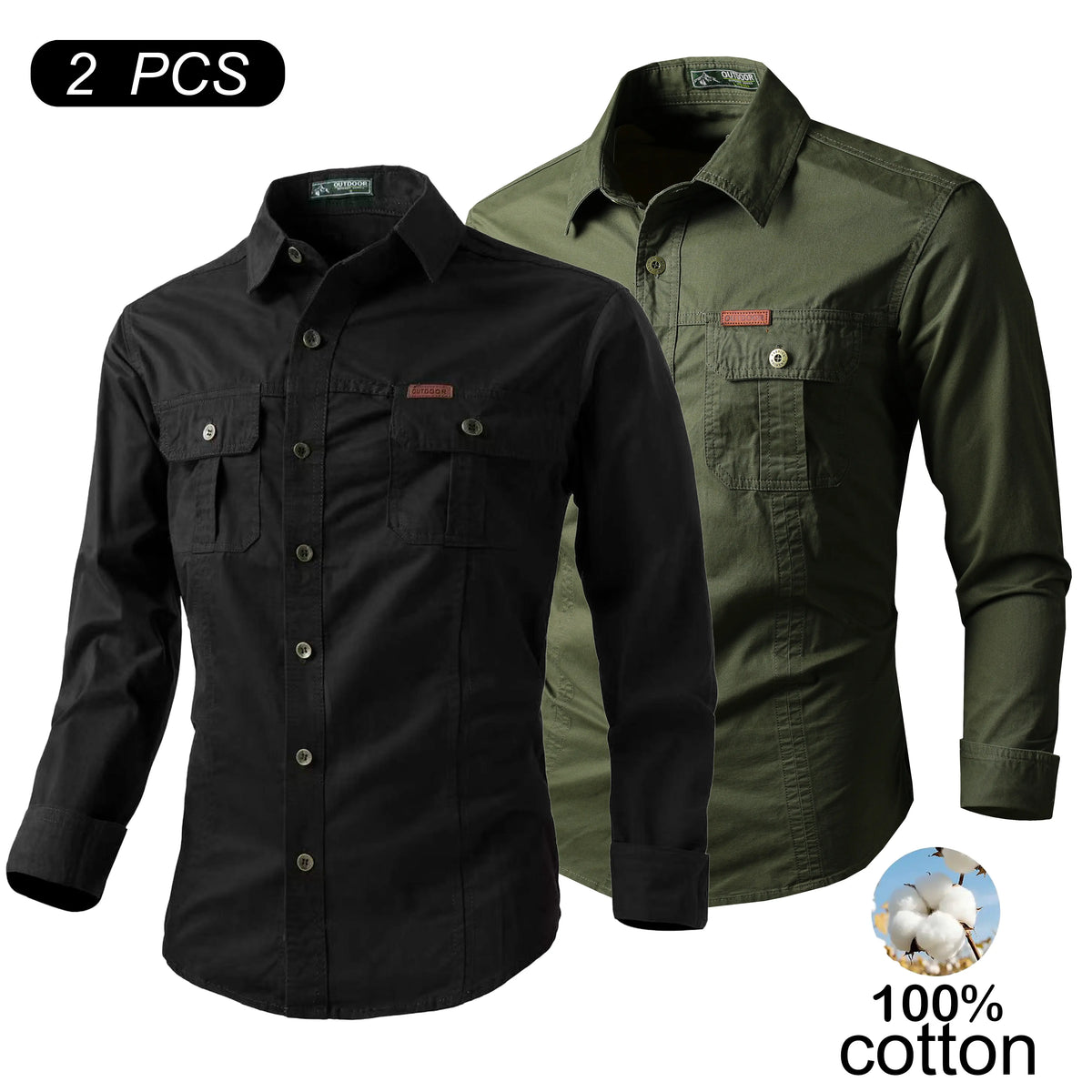 Men's 100% Cotton Long-Sleeve Shirt - Men's Clothing, Relaxed Fit, Soft, Multiple Pockets for Carry, Button-Front, Stylish, Elegant, Everyday Ready Wardrobe Staple