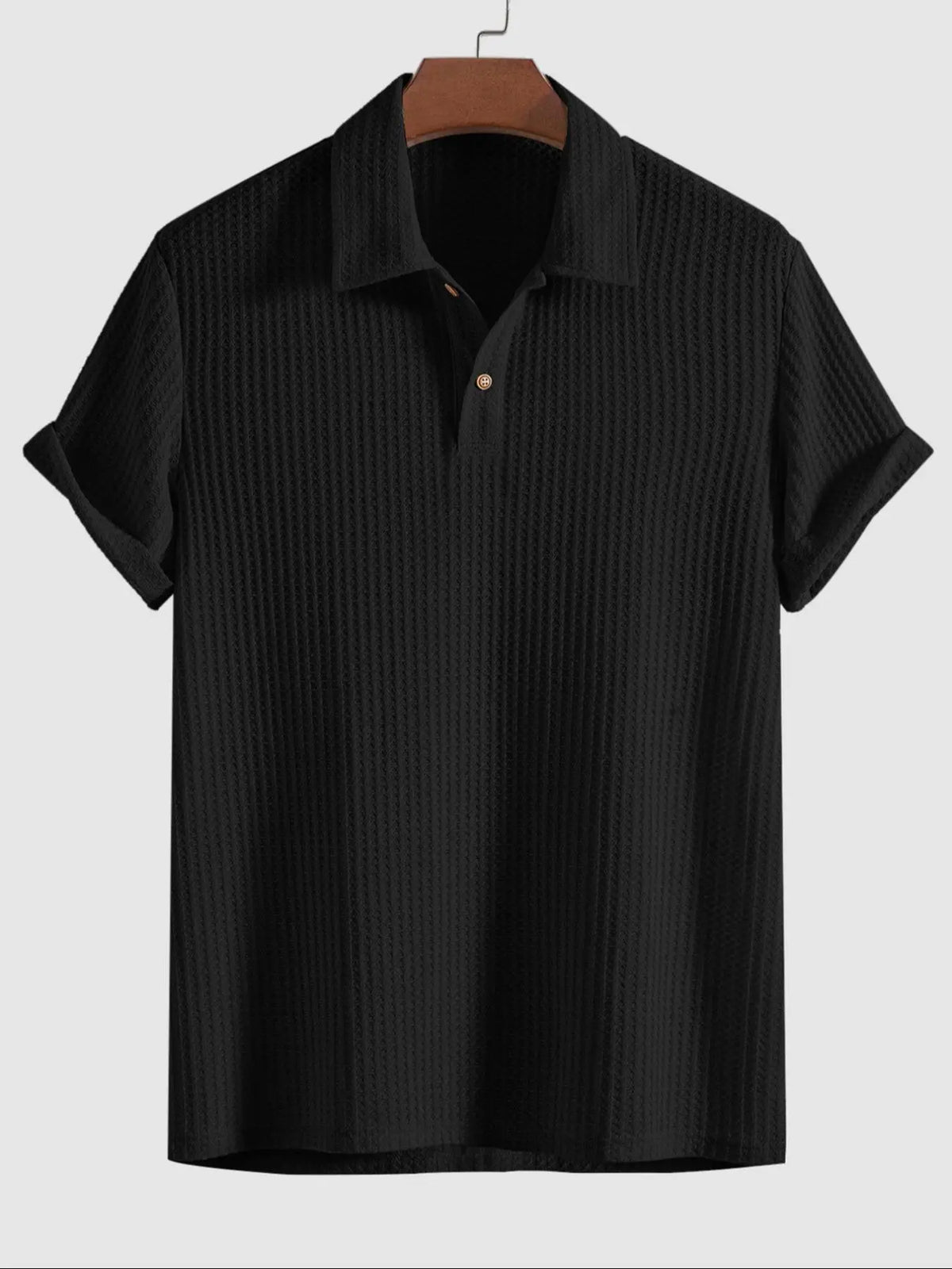 Men's Plain Jacquard Knit Polo Shirt, Polo Style Regular Fit Casual Short Sleeve Button Front Green Top for Summer, Fashion Clothes for Daily Wear