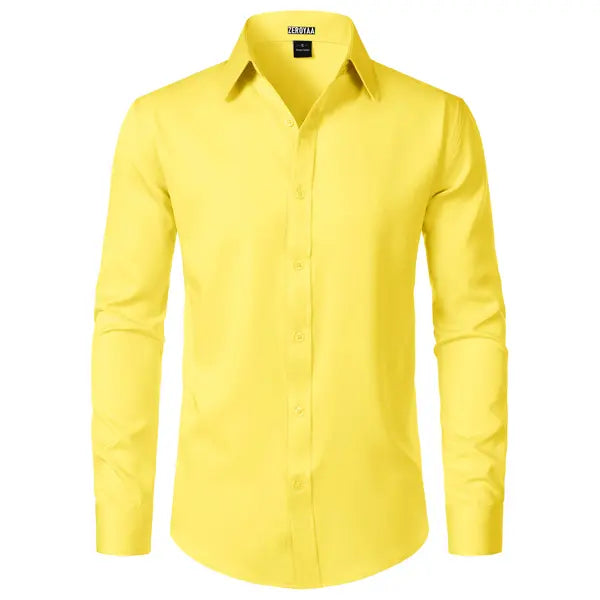 ZEROYAA Men's Fitted Modern Tailored Cut Dress Shirt - Plain Finish Long Sleeves Tops, Stretch Fabric, Wrinkle-Free, Button-Down for Formal Business, Wedding (US Sizes)
