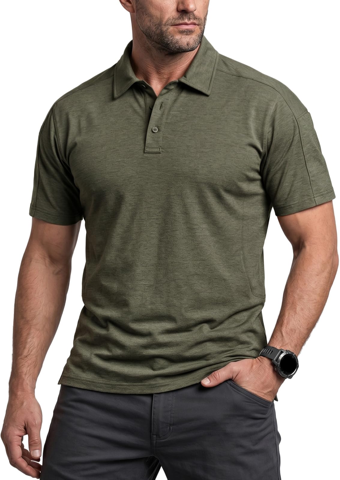 CQR Men's Quick Dry Tactical Polo Shirt, Lightweight Breathable Performance Polo, Short Sleeve UPF 50+ Outdoor Golf Shirt