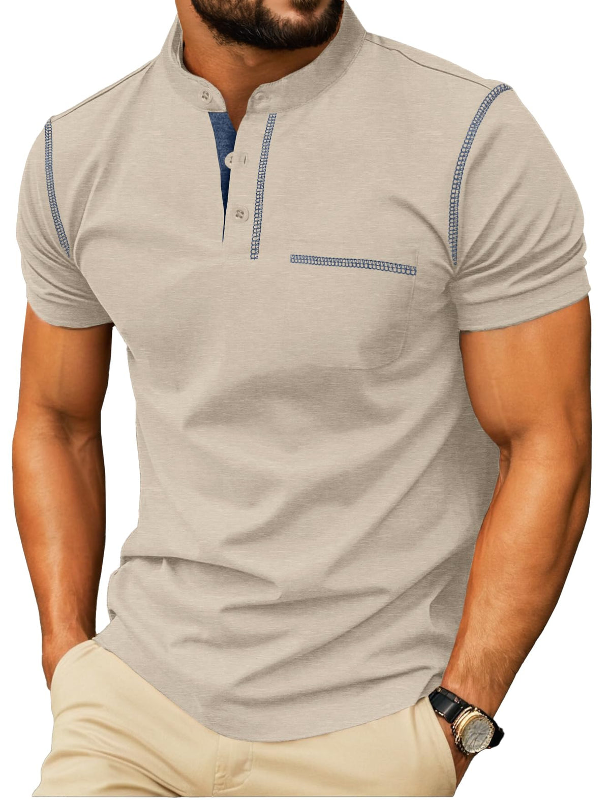 Sailwind Mens Henley Shirts Short Sleeve Summer Casual Classic Cotton T Shirts Pocket Button Shirt