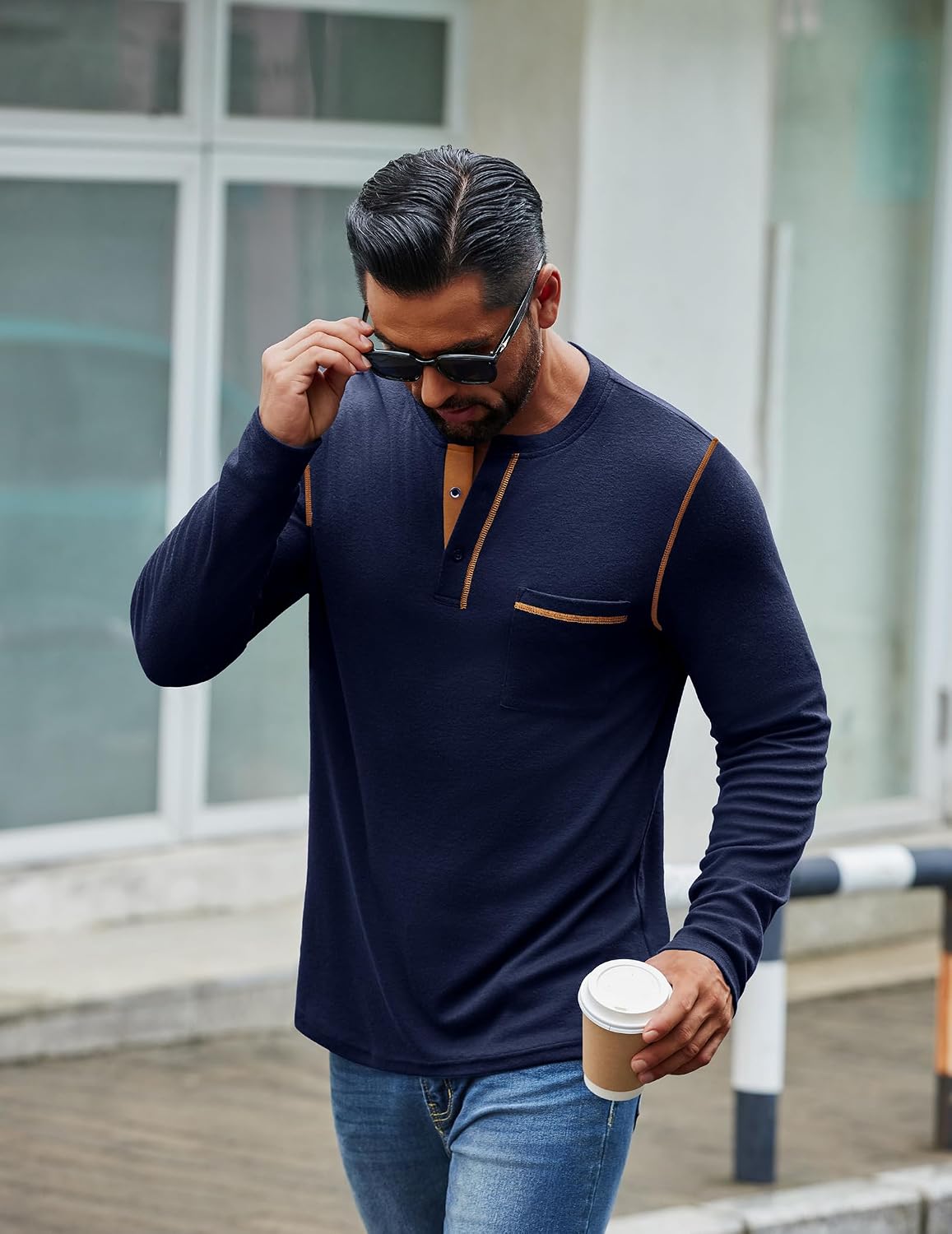 COOFANDY Men's Henley Long Sleeve Shirts Casual Button T-Shirt Pullover Basic Tees with Pocket