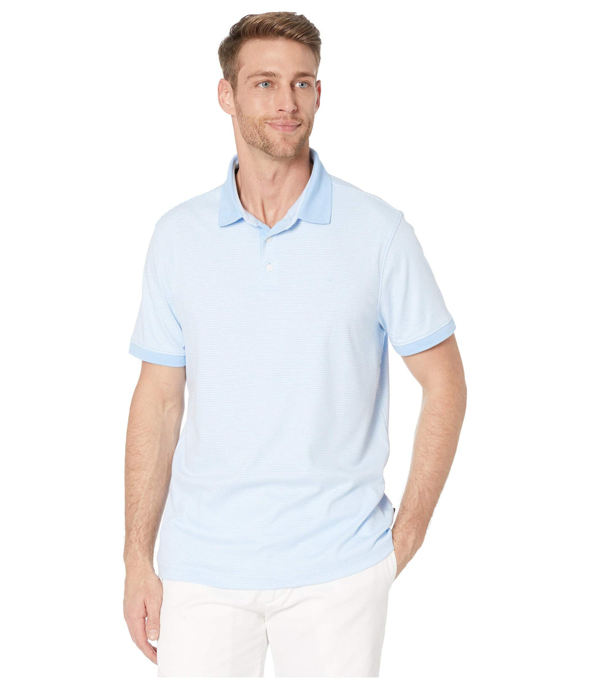 Calvin Klein Men's Liquid Touch Polo Stripe with UV Protection