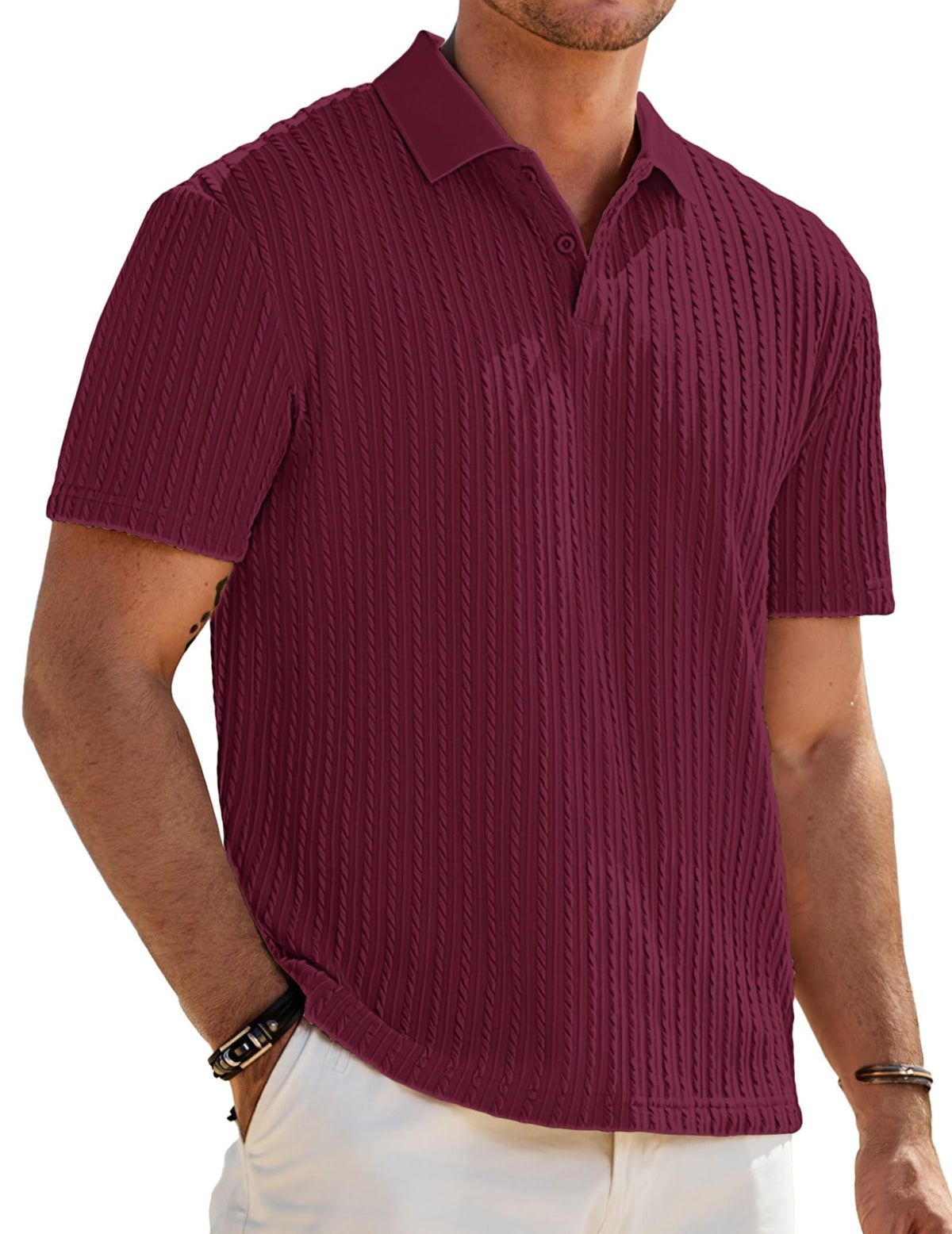 JMIERR Men's Textured Polo Shirt Short Sleeve