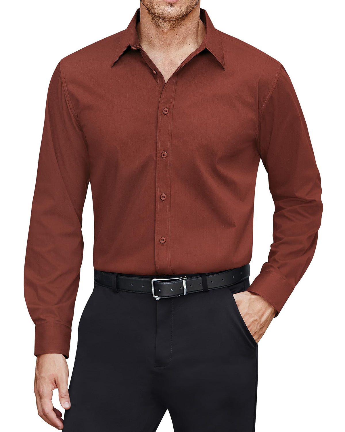 J.VER Men's Dress Shirts Stretch Stain Shield Long Sleeve Solid Formal Shirt Business Casual Button Down Shirts