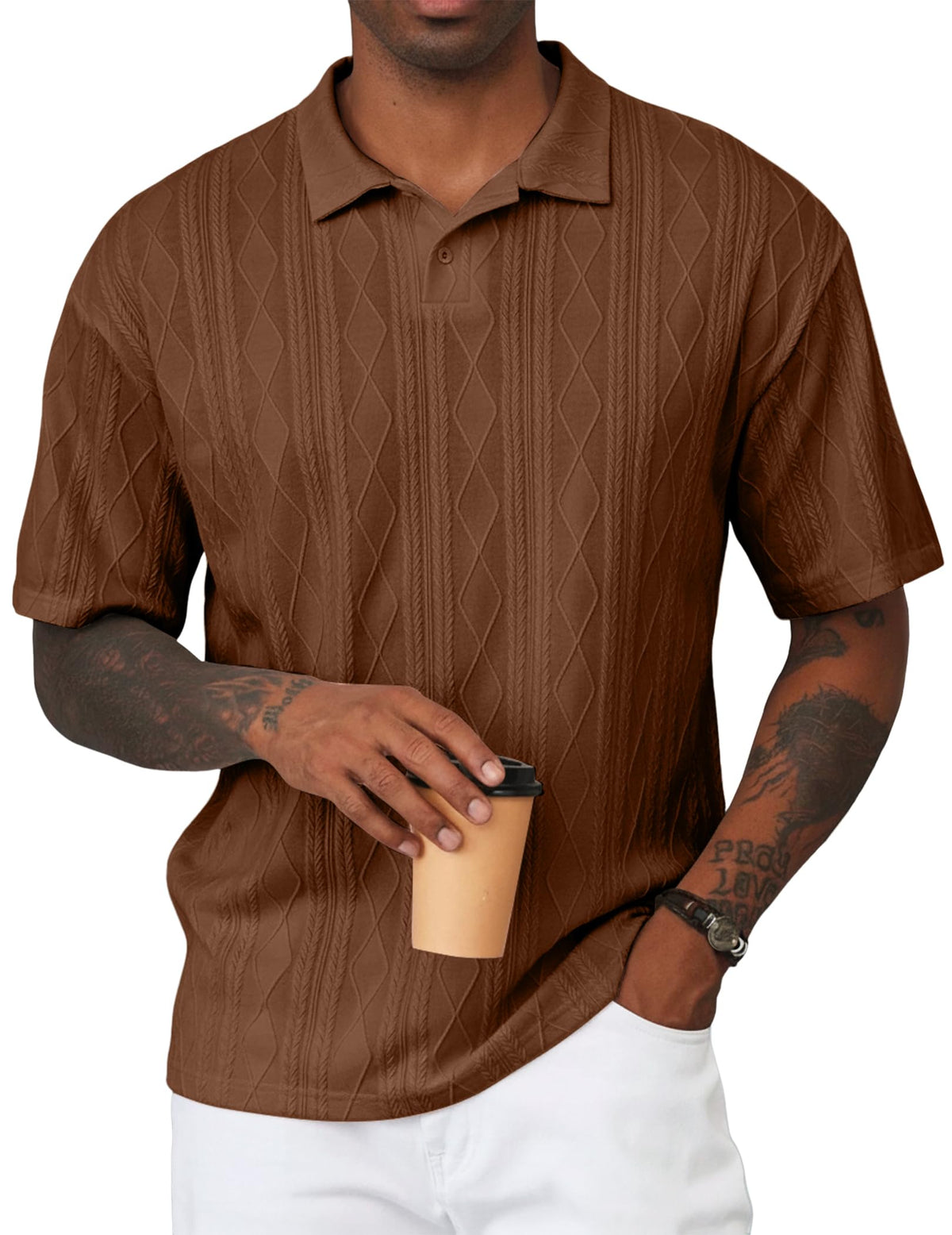JMIERR Mens Polo Shirt Textured Knit Button Casual Short Sleeve Summer Vacation Beach Stretchy Golf Shirts