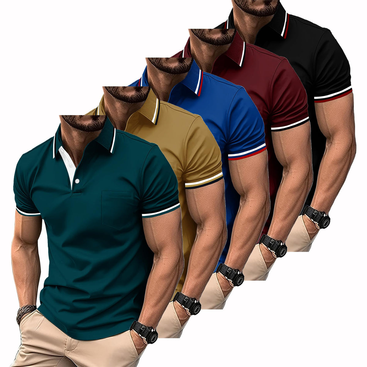 SWISSWELL 5 Pack Mens Polo Shirts Short Sleeve with Pocket Performance Golf Polos for Men Casual Collared Athletic T-Shirt