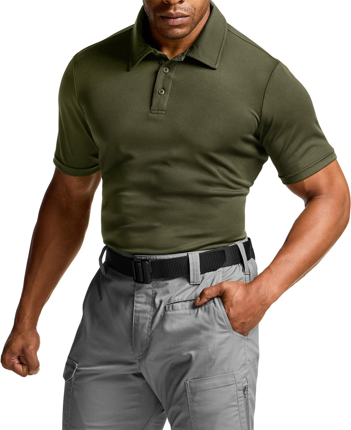 CQR Men's Quick Dry Tactical Polo Shirt, Lightweight Breathable Performance Polo, Short Sleeve UPF 50+ Outdoor Golf Shirt