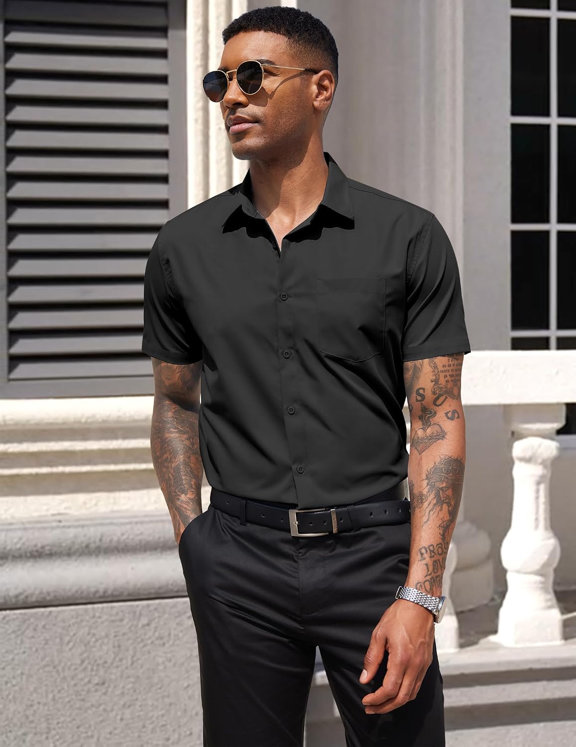 COOFANDY Men's Short Sleeve Casual Button Down Shirt Business Untucked Dress Shirts with Pocket