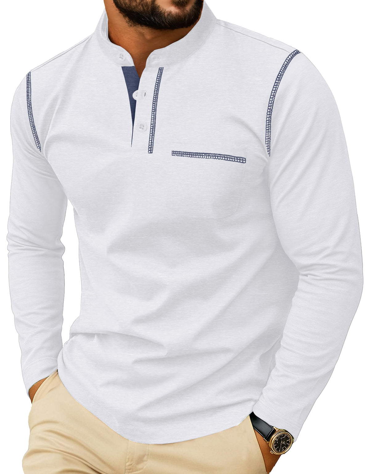 Sailwind Men's Henley Shirts Long Sleeve Button T-Shirt Casual Stylish Cotton Pullover Shirt with Pocket