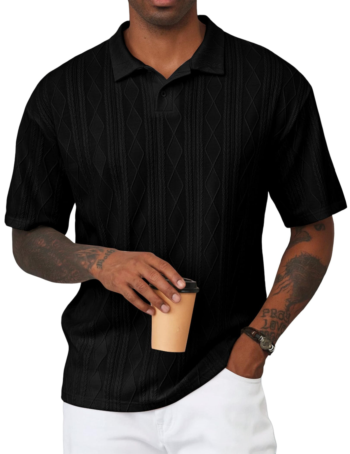JMIERR Mens Polo Shirt Textured Knit Button Casual Short Sleeve Summer Vacation Beach Stretchy Golf Shirts