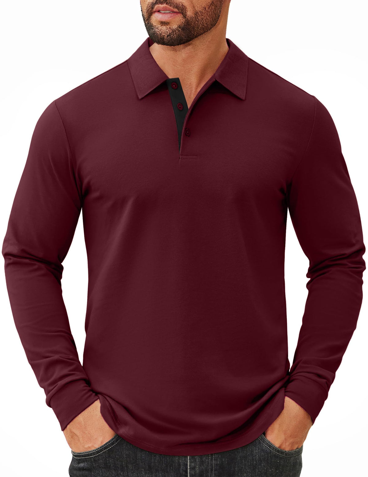 COOFANDY Mens Long Sleeve Polo Shirts Cotton Collared Shirts Casual Business Polo Classic Golf T Shirts