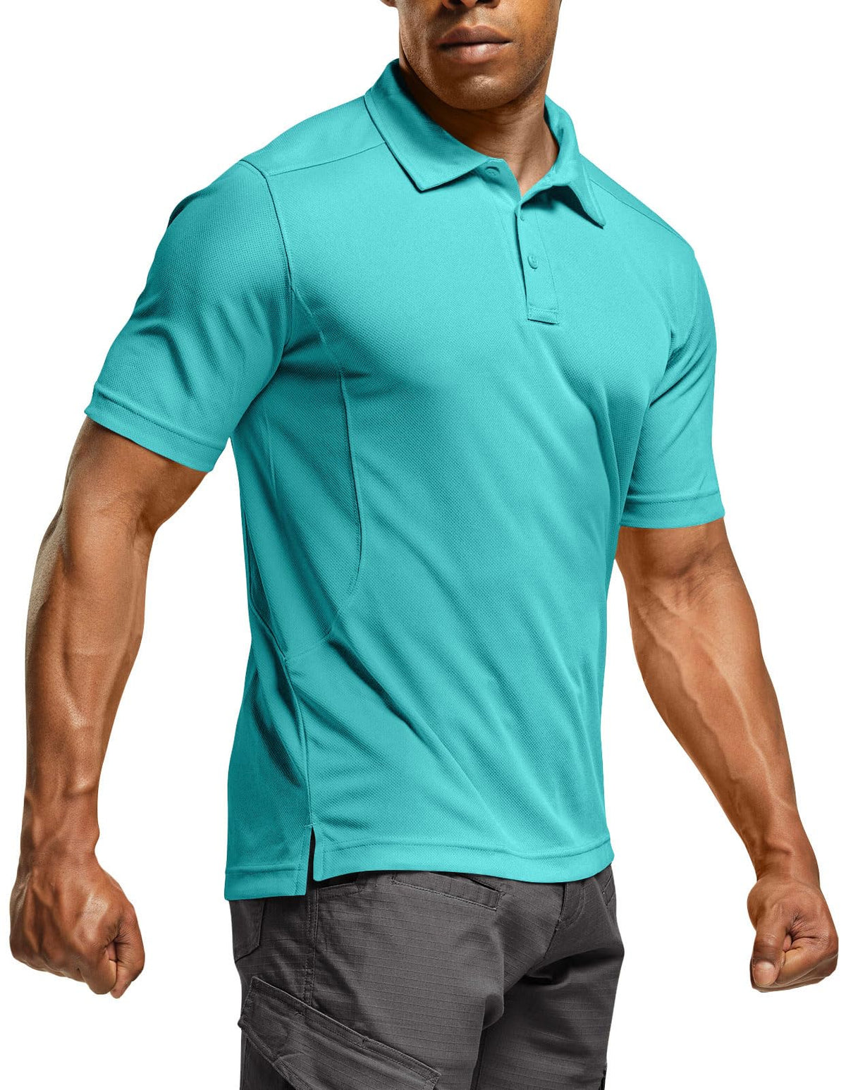 CQR Men's Quick Dry Tactical Polo Shirt, Lightweight Breathable Performance Polo, Short Sleeve UPF 50+ Outdoor Golf Shirt