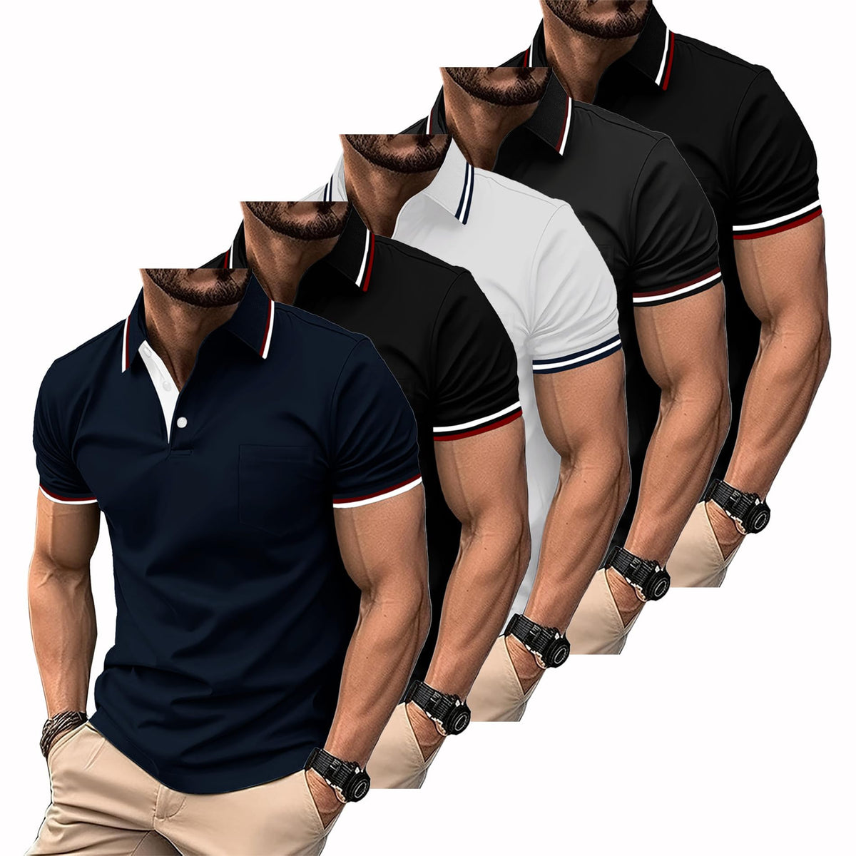 SWISSWELL 5 Pack Mens Polo Shirts Short Sleeve with Pocket Performance Golf Polos for Men Casual Collared Athletic T-Shirt