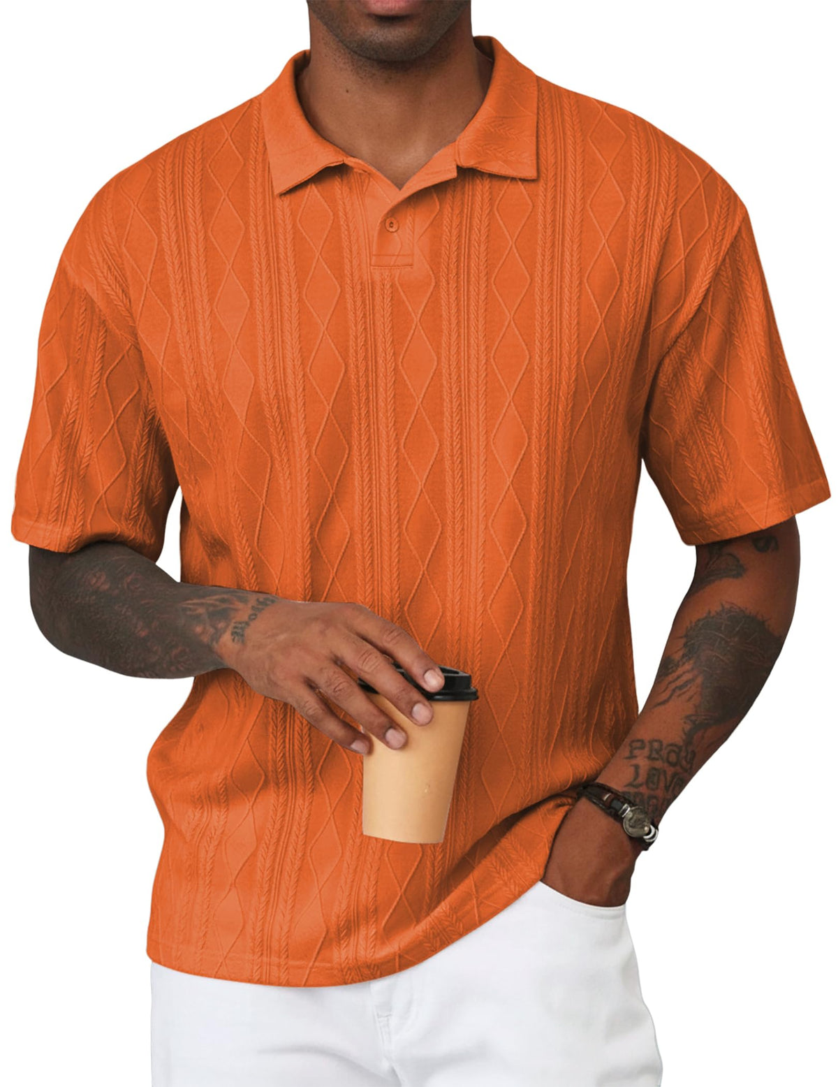 JMIERR Mens Polo Shirt Textured Knit Button Casual Short Sleeve Summer Vacation Beach Stretchy Golf Shirts
