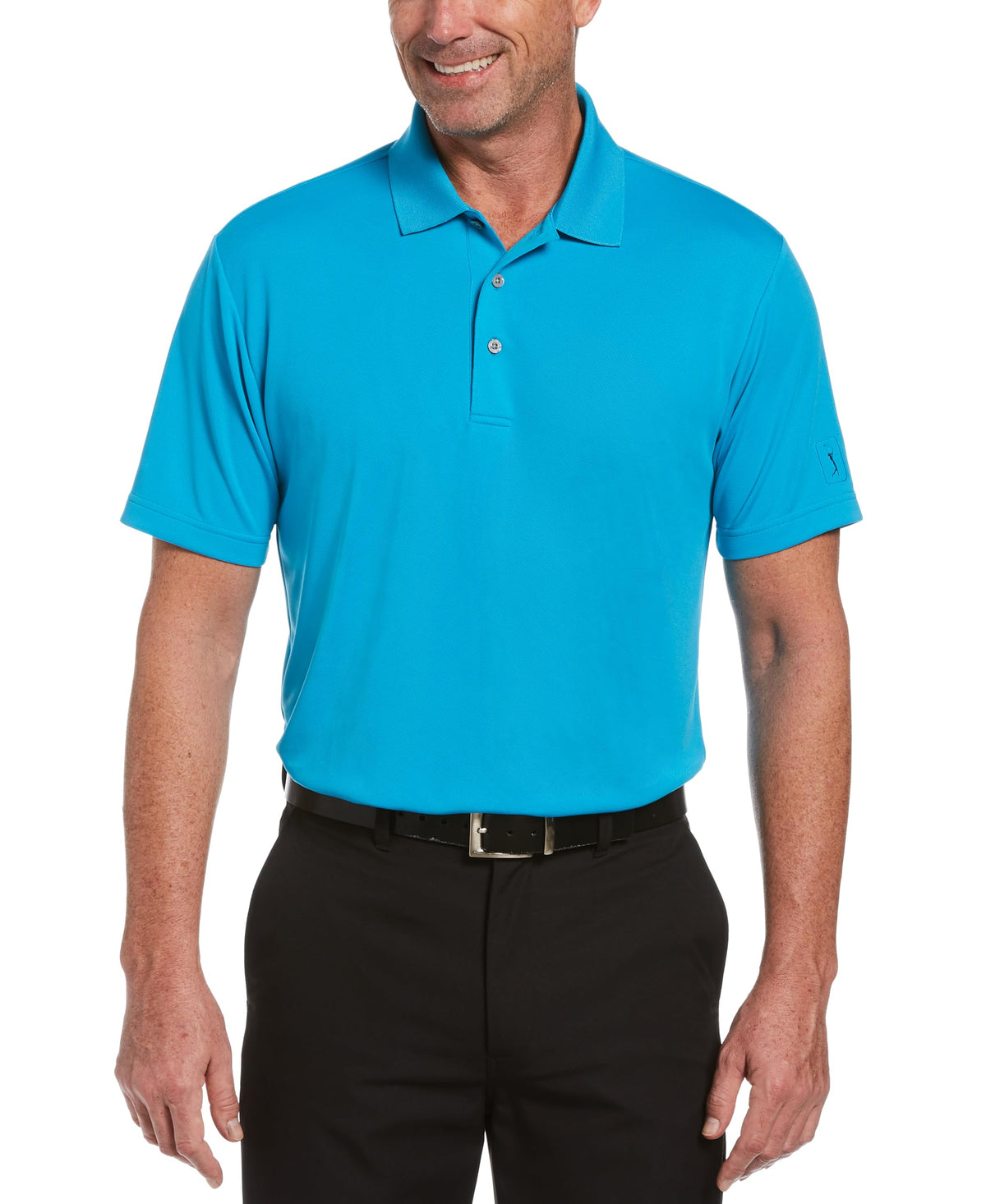 PGA Tour Men's Airflux Solid Mesh Short Sleeve Classic Golf Polo Shirt