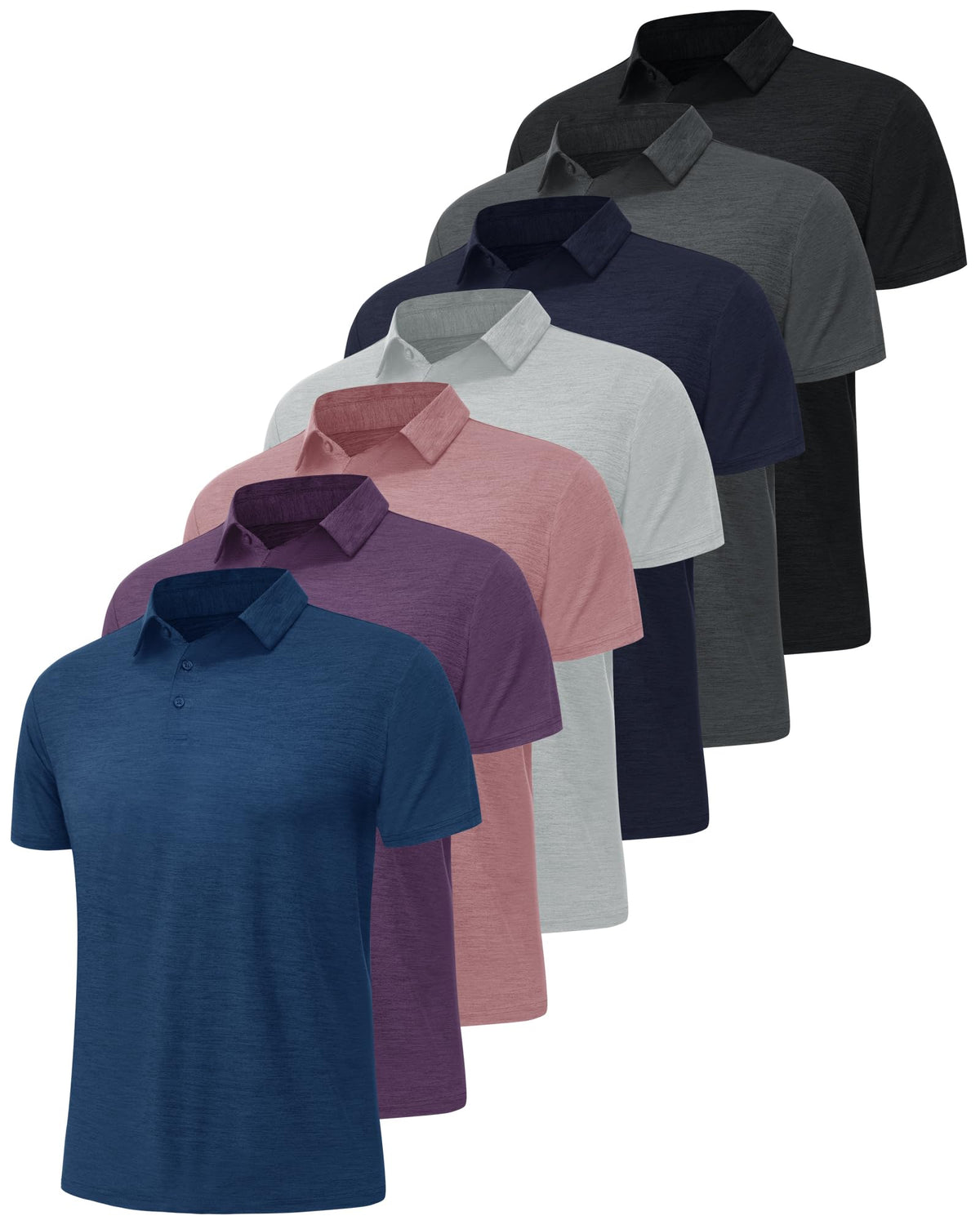 BOOJO 7 Pack Polo Shirts for Men - Quick Dry Moisture Wicking Performance Short Sleeve Mens Golf Shirts for Casual Work