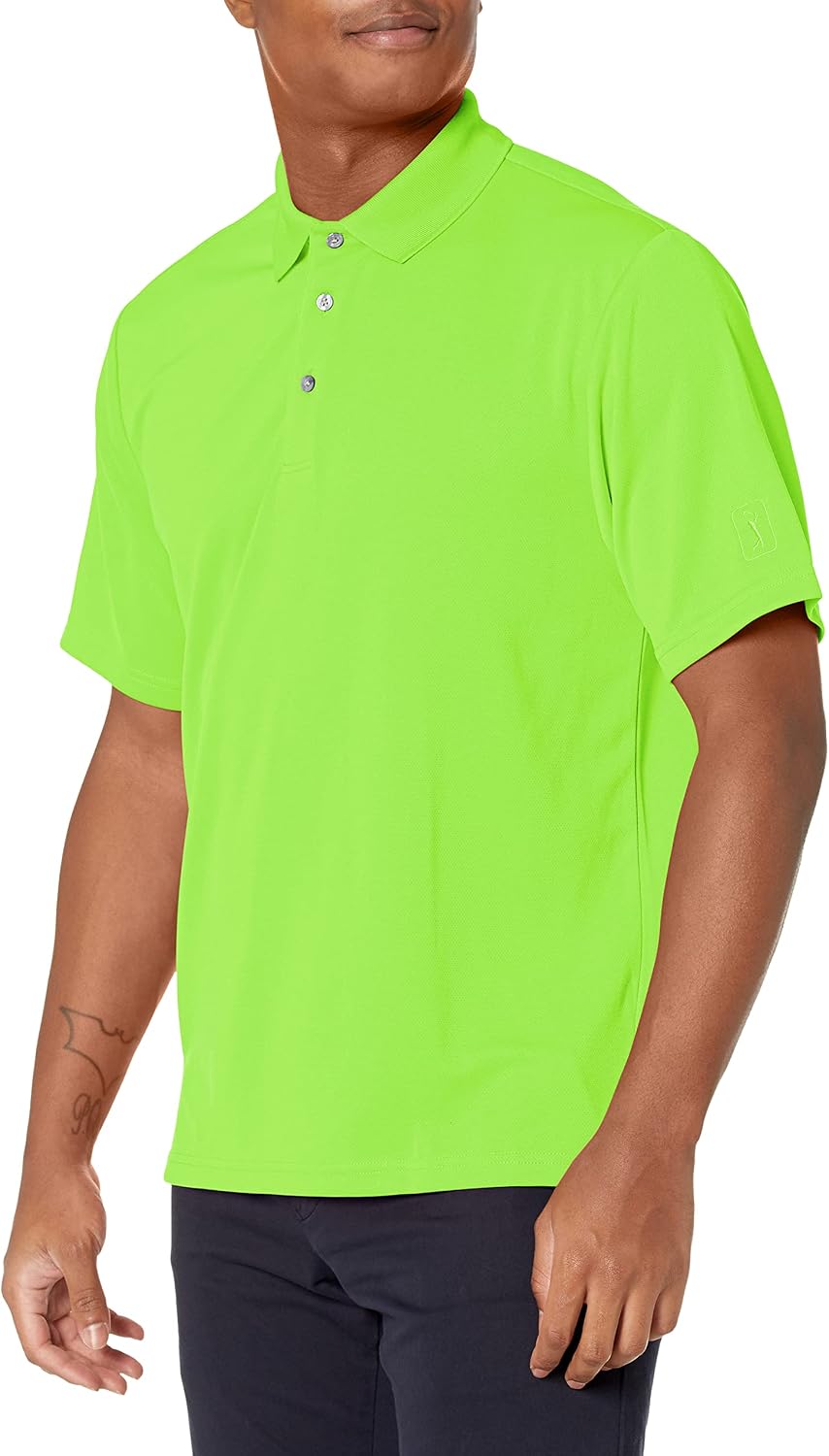 PGA Tour Men's Airflux Solid Mesh Short Sleeve Classic Golf Polo Shirt