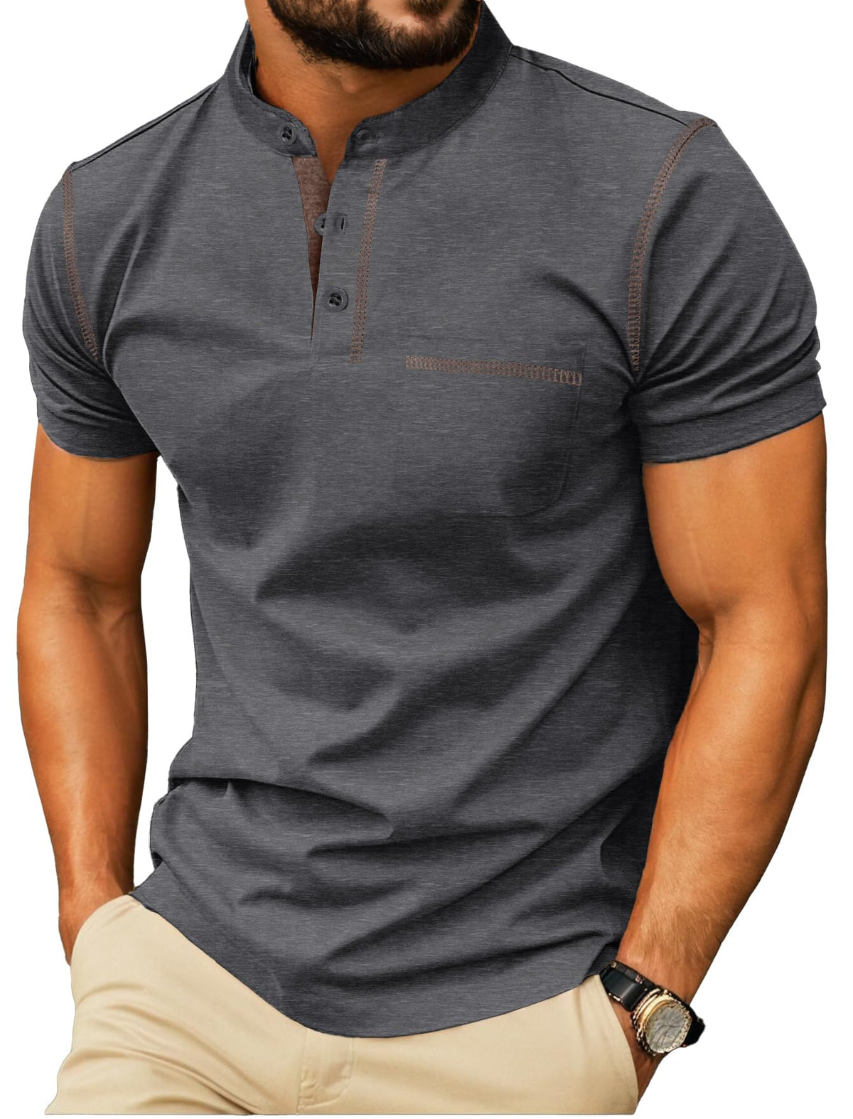 Sailwind Mens Henley Shirts Short Sleeve Summer Casual Classic Cotton T Shirts Pocket Button Shirt