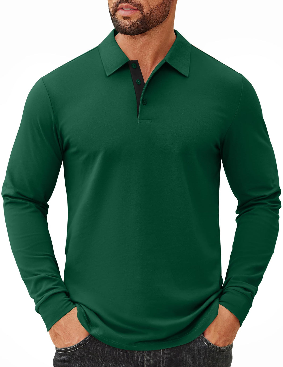 COOFANDY Mens Long Sleeve Polo Shirts Cotton Collared Shirts Casual Business Polo Classic Golf T Shirts