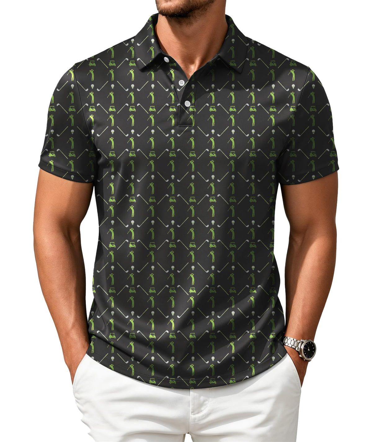 ZITY Mens Golf Shirts Short Sleeve Print Moisture Wicking Polo Shirt