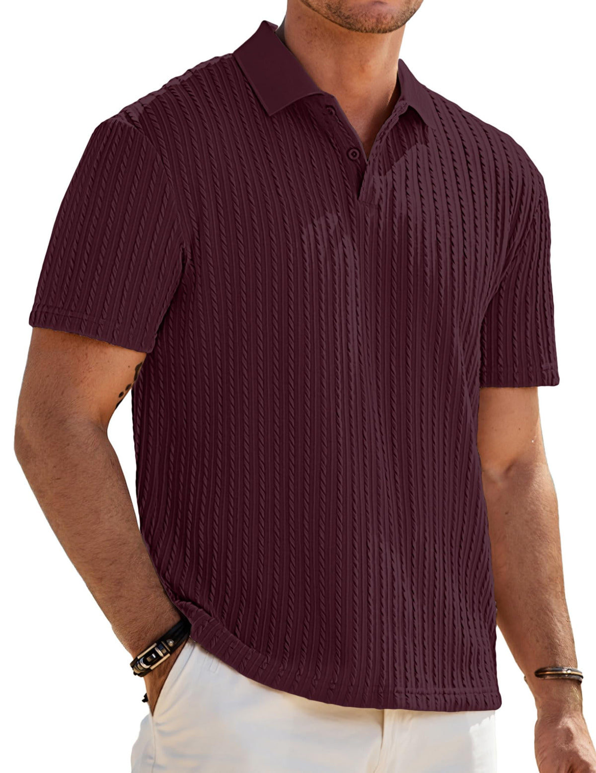 JMIERR Men's Textured Polo Shirt Short Sleeve