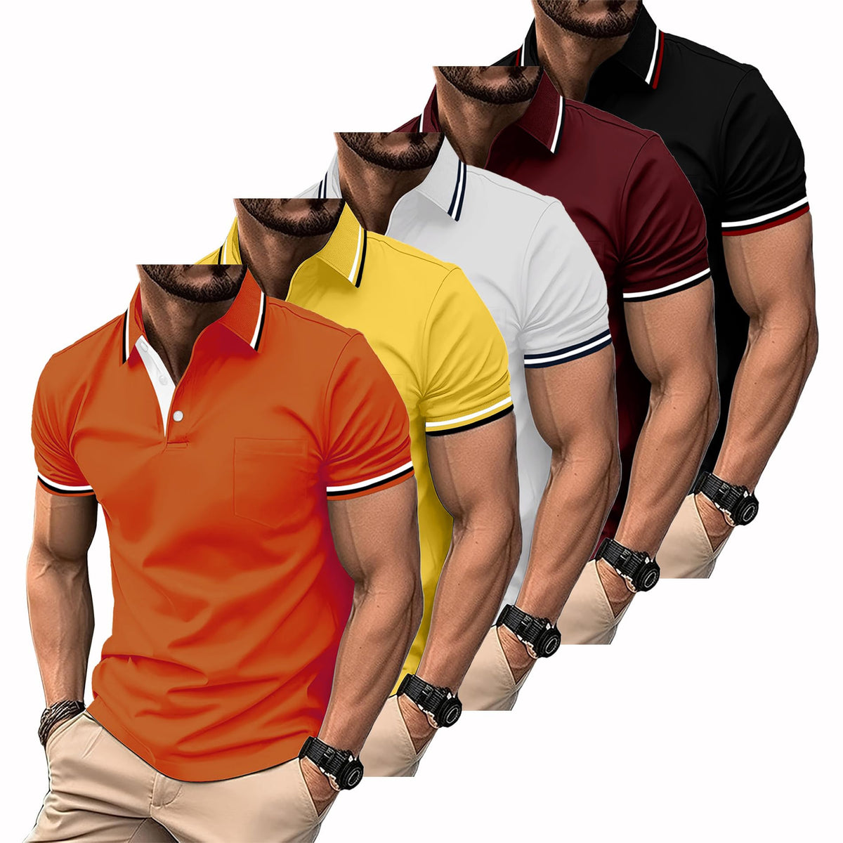 SWISSWELL 5 Pack Mens Polo Shirts Short Sleeve with Pocket Performance Golf Polos for Men Casual Collared Athletic T-Shirt