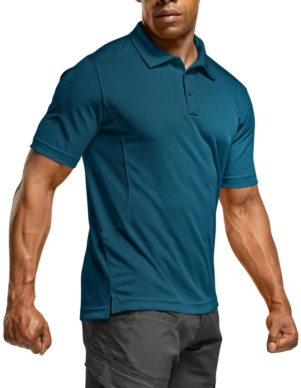 CQR Men's Quick Dry Tactical Polo Shirt, Lightweight Breathable Performance Polo, Short Sleeve UPF 50+ Outdoor Golf Shirt