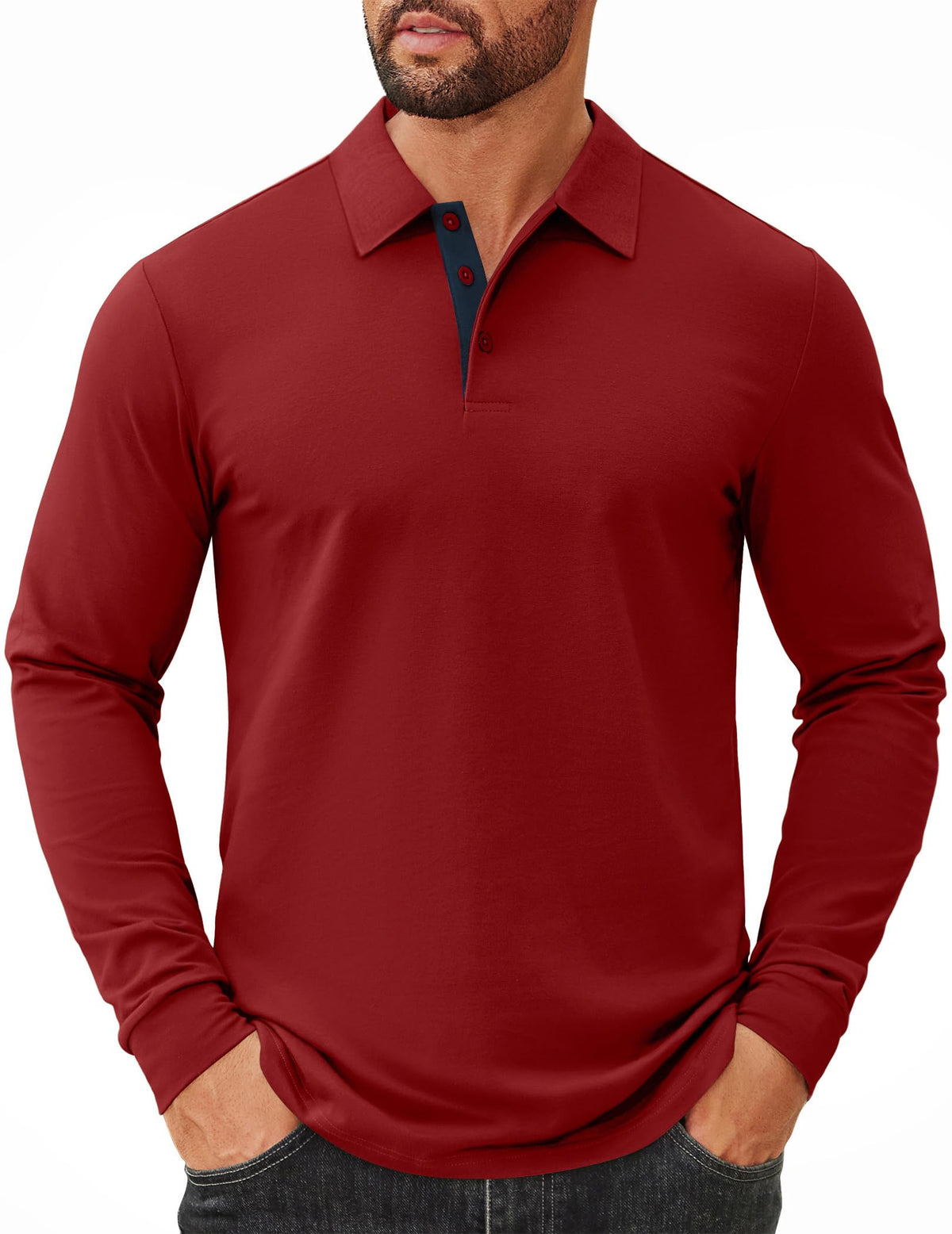 COOFANDY Mens Long Sleeve Polo Shirts Cotton Collared Shirts Casual Business Polo Classic Golf T Shirts